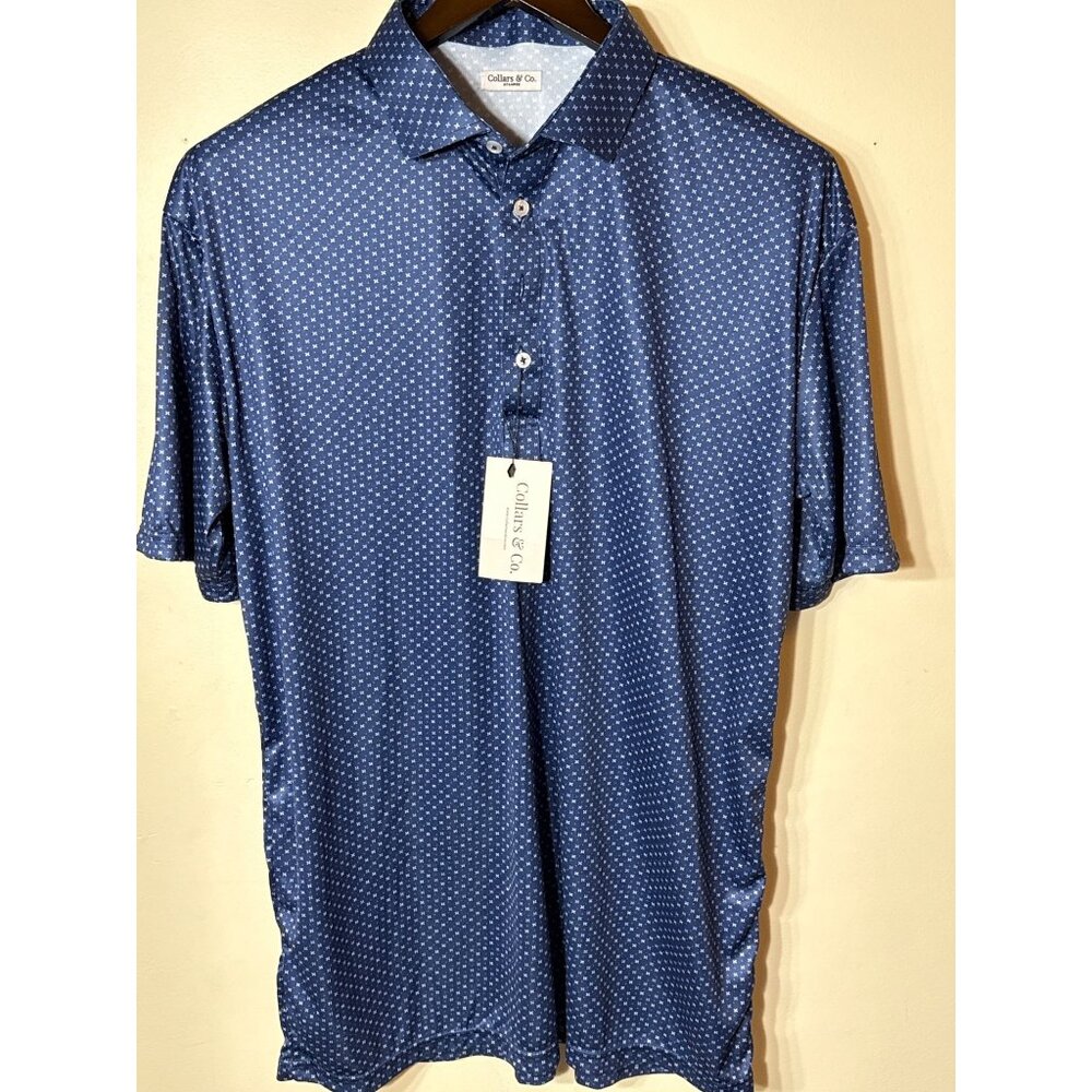 Collars & Co. Navy Blue Polka Dot Short Sleeve Polo Shirt 2XL